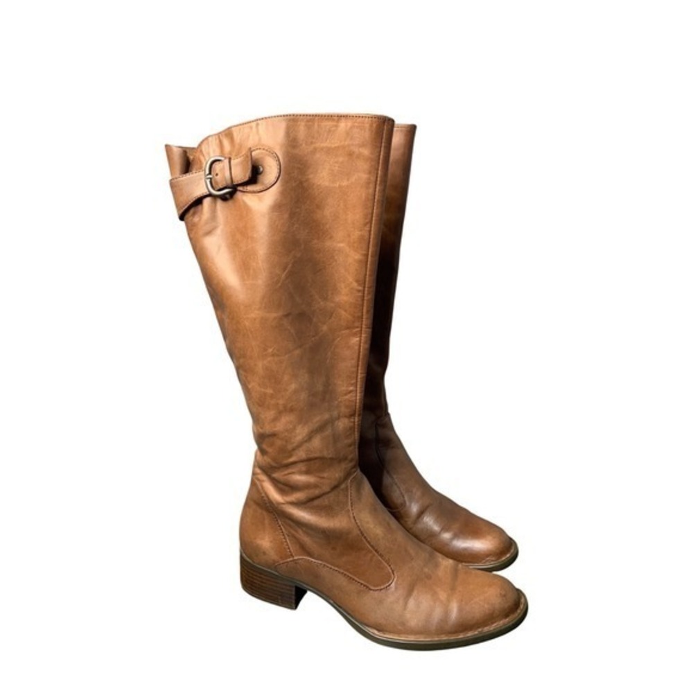 Born Crown Women's Brown Leather Tall Riding Boots Side Zip Buckle Accent Size 8